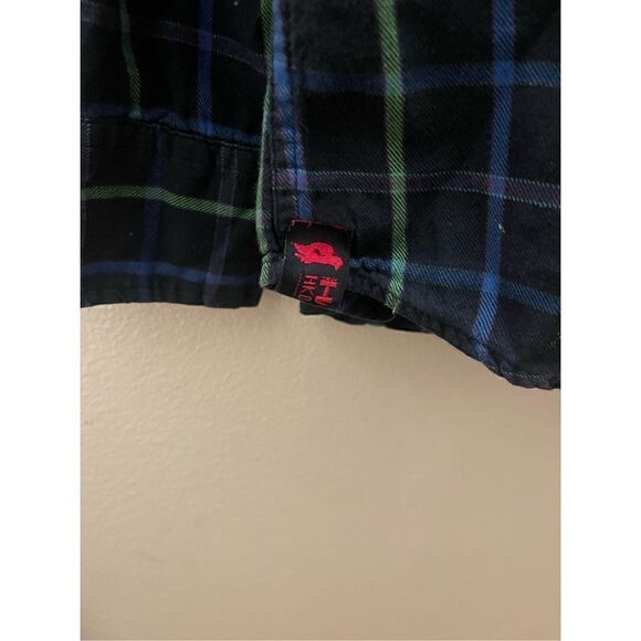 Tony Hawk Medium Plaid Flannel Collared Long Sleeve Button up  Blue Green - Picture 4 of 11